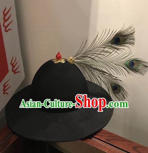 Chinese Traditional Handmade Ming Dynasty Imperial Guards Black Hat Ancient Drama Blades Headwear for Men