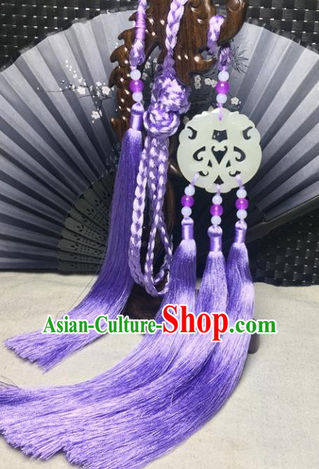 Traditional Chinese Hanfu Jade Carving Dragon Waist Accessories Palace Purple Tassel Pendant Ancient Swordsman Brooch