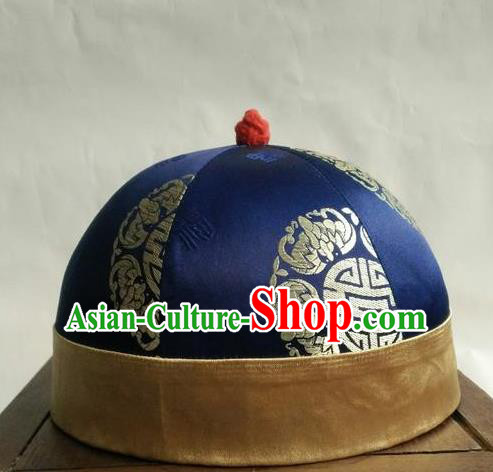 Chinese Traditional Handmade Qing Dynasty Prince Navy Hat Ancient Drama Nobility Childe Headwear for Men