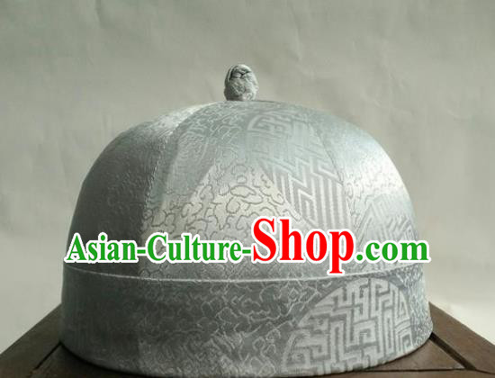 Chinese Traditional Handmade Qing Dynasty Prince White Hat Ancient Drama Nobility Childe Headwear for Men