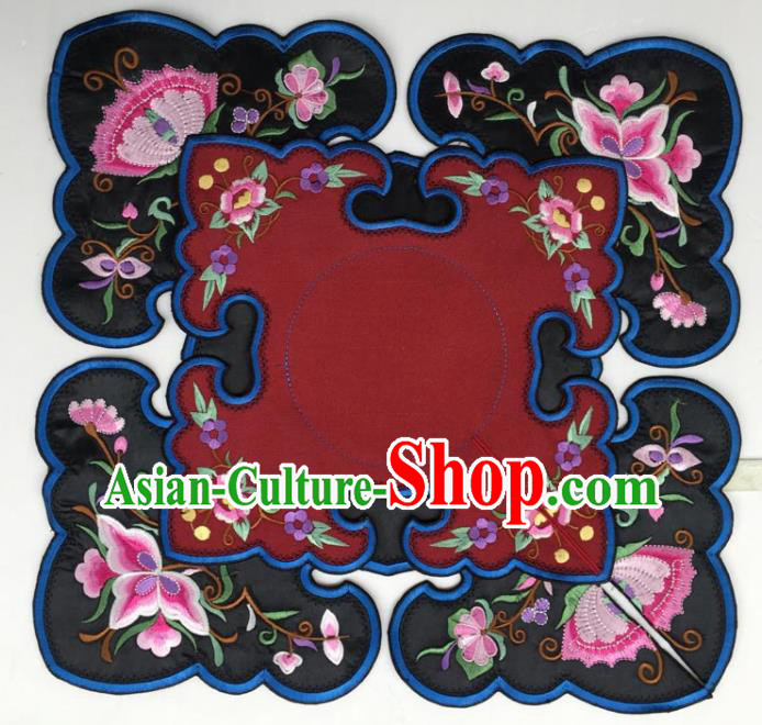Chinese Traditional Embroidery Flowers Dark Red and Black Shoulder Accessories National Embroidered Cloud Patch