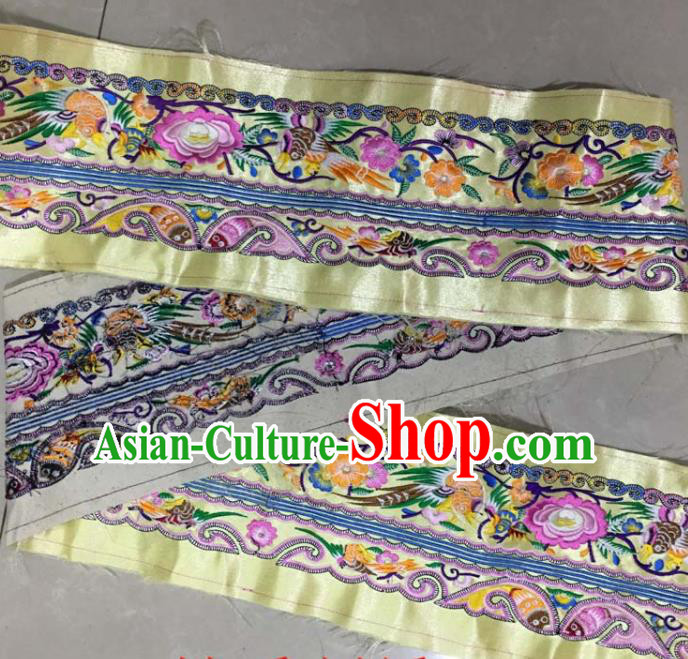 Chinese Traditional National Embroidered Peony Birds Yellow Applique Dress Patch Embroidery Cloth Accessories