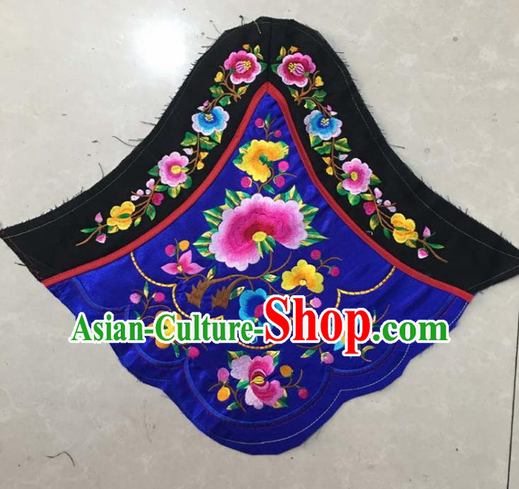 Chinese Traditional Embroidered Peony Royalblue Stomachers Applique National Dress Patch Embroidery Cloth Accessories