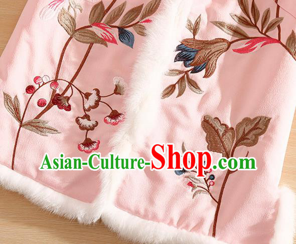 Chinese Traditional Embroidered Peony Pink Vest National Dress Embroidery Waistcoat for Women