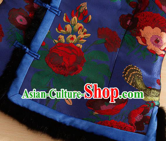 Chinese Traditional Embroidered Blue Vest National Dress Embroidery Waistcoat for Women