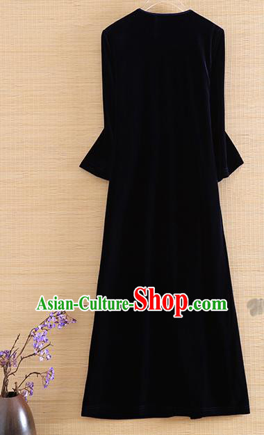 Chinese Traditional Embroidered Purple Velvet Cheongsam National Costume Qipao Dress for Women