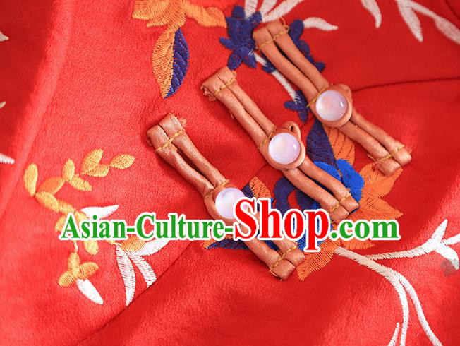 Chinese Traditional Embroidered Flowers Red Cheongsam National Costume Qipao Dress for Women