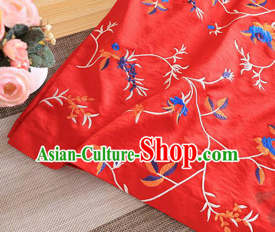 Chinese Traditional Embroidered Flowers Red Cheongsam National Costume Qipao Dress for Women
