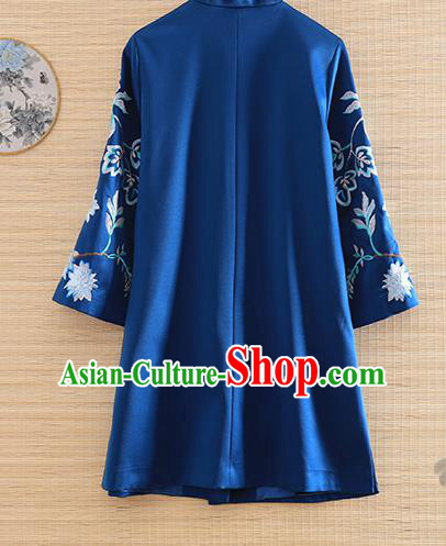 Chinese Traditional Embroidered Royalblue Jacket National Costume Qipao Upper Outer Garment for Women