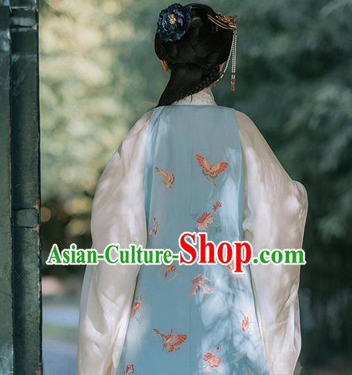 Traditional Chinese Ming Dynasty Court Lady Historical Costumes Blue Vest Ancient Palace Princess Hanfu Dress for Women