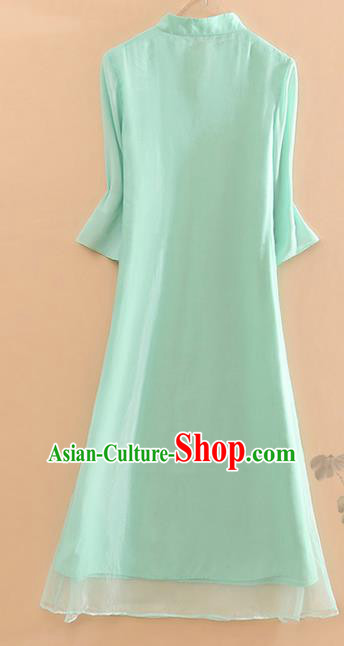 Traditional Chinese Tang Suit Embroidered Green Cheongsam National Costume Qipao Dress for Women