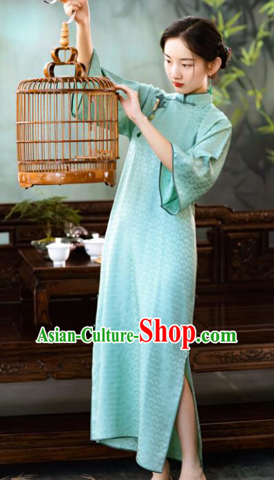 Traditional Chinese National Green Silk Qipao Dress Tang Suit Cheongsam Costume for Women