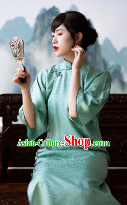 Traditional Chinese National Green Silk Qipao Dress Tang Suit Cheongsam Costume for Women