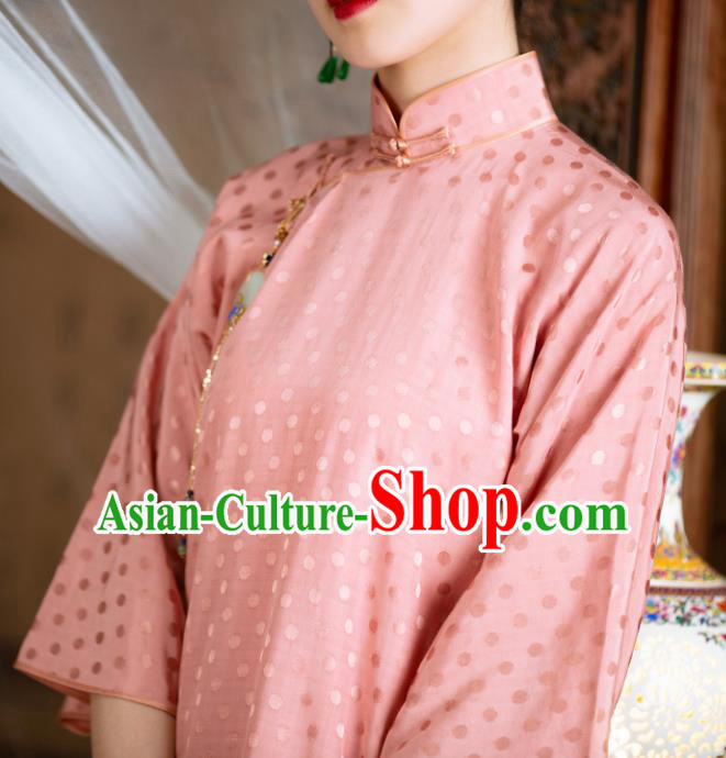 Traditional Chinese National Pink Qipao Dress Tang Suit Cheongsam Costume for Women