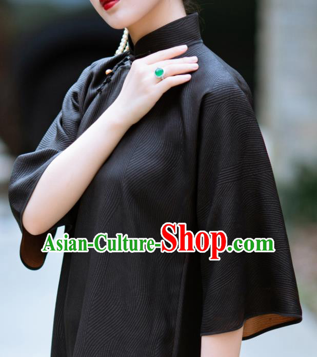 Traditional Chinese National Black Silk Qipao Dress Tang Suit Cheongsam Costume for Women