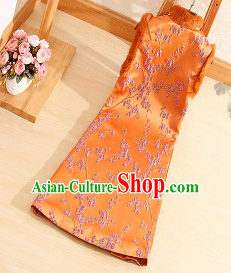 Chinese Traditional Embroidered Plum Blossom Orange Vest National Dress Waistcoat for Women