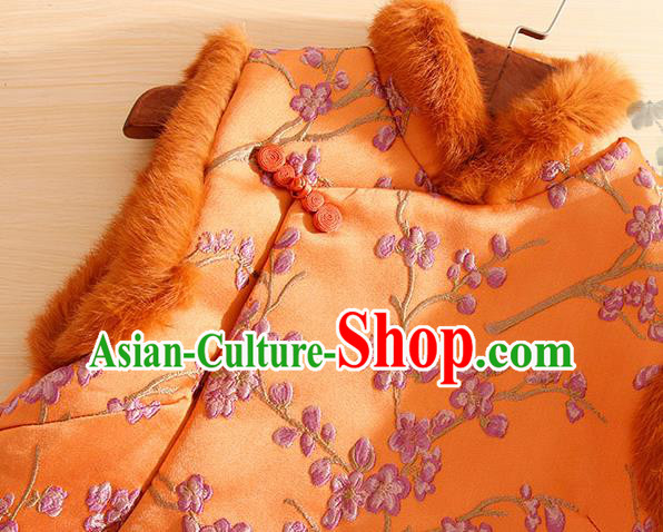 Chinese Traditional Embroidered Plum Blossom Orange Vest National Dress Waistcoat for Women