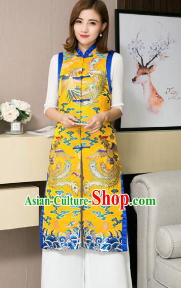 Chinese Traditional Golden Brocade Vest National Dress Tang Suit Waistcoat for Women