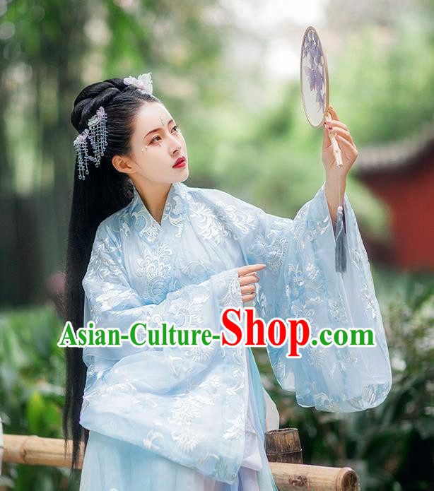 Traditional Chinese Jin Dynasty Imperial Consort Blue Hanfu Dress Ancient Royal Princess Historical Costumes for Women