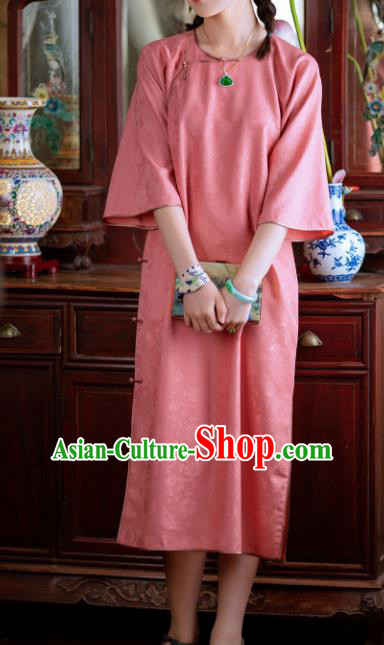Traditional Chinese National Peach Pink Qipao Dress Tang Suit Cheongsam Costume for Women