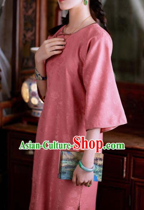Traditional Chinese National Peach Pink Qipao Dress Tang Suit Cheongsam Costume for Women