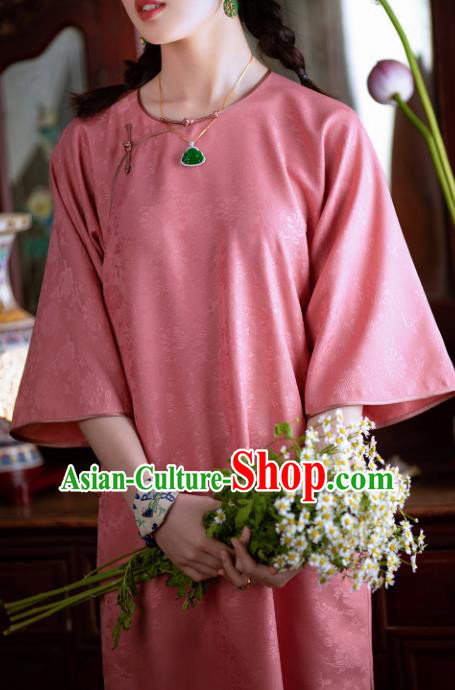 Traditional Chinese National Peach Pink Qipao Dress Tang Suit Cheongsam Costume for Women
