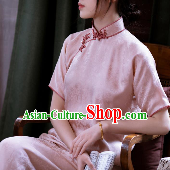 Traditional Chinese Pink Silk Qipao Dress National Tang Suit Cheongsam Costume for Women