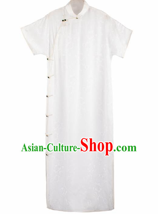Traditional Chinese White Silk Qipao Dress National Tang Suit Cheongsam Costume for Women