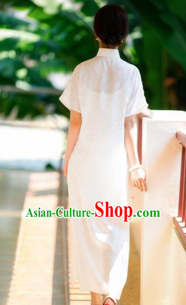 Traditional Chinese White Silk Qipao Dress National Tang Suit Cheongsam Costume for Women