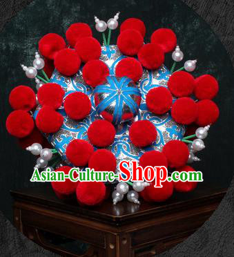 Chinese Traditional Beijing Opera Takefu Hat Peking Opera Red Venonat Helmet for Men