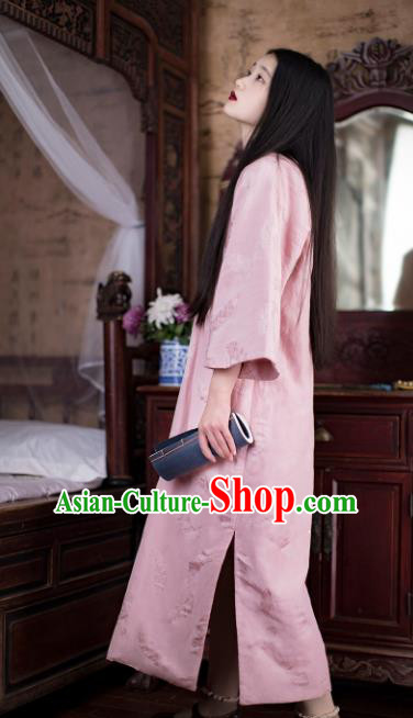 Traditional Chinese Pink Silk Qipao Dress National Tang Suit Cheongsam Costume for Women