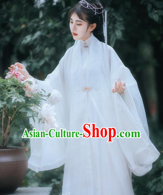 Traditional Chinese Ming Dynasty Taoist Nun White Hanfu Dress Ancient Royal Princess Historical Costumes for Women