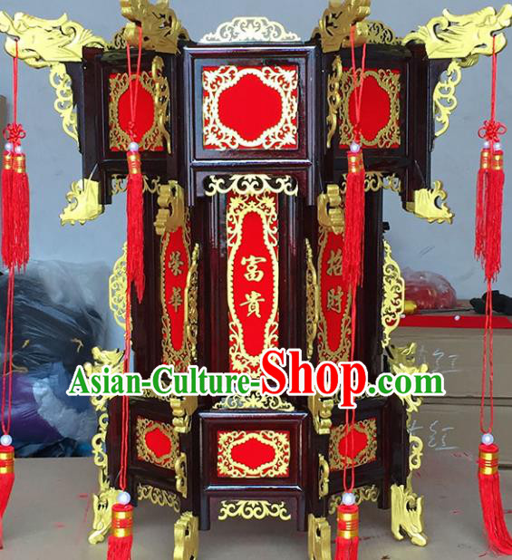 Chinese Traditional Carving Rosewood Golden Dragon Palace Lantern Asian New Year Handmade Lantern Ancient Lamp