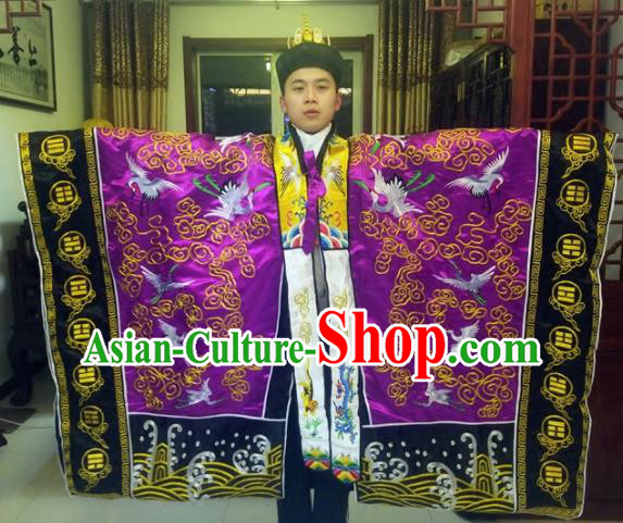Chinese Traditional Taoism Costume Ancient Taoist Priest Cassocks Embroidered Crane Purple Vestment
