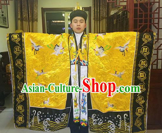 Chinese Traditional Taoism Costume Ancient Taoist Priest Cassocks Embroidered Crane Golden Vestment