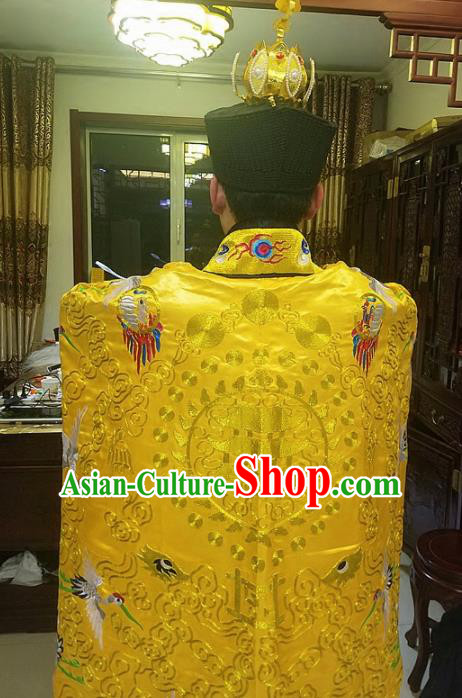 Chinese Traditional Taoism Costume Ancient Taoist Priest Cassocks Embroidered Crane Golden Vestment