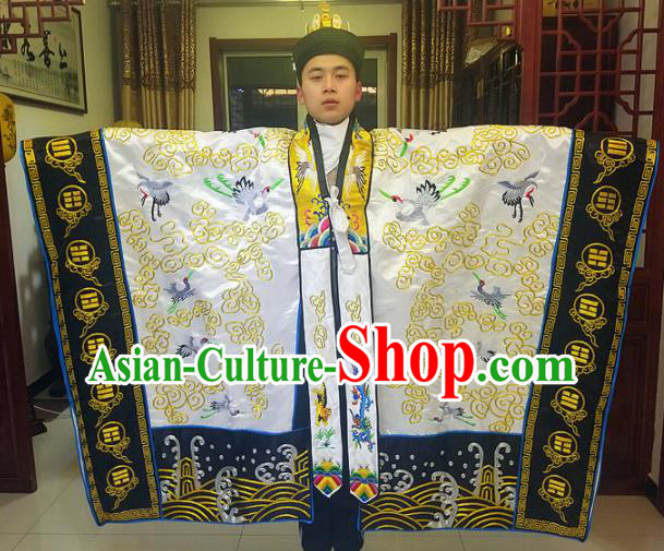 Chinese Traditional Taoism Costume Ancient Taoist Priest Cassocks Embroidered Crane White Vestment