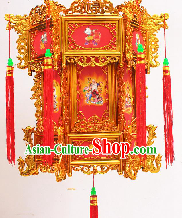 Chinese Traditional Handmade Plastic Printing Red Palace Lantern Asian New Year Lantern Ancient Ceiling Lamp