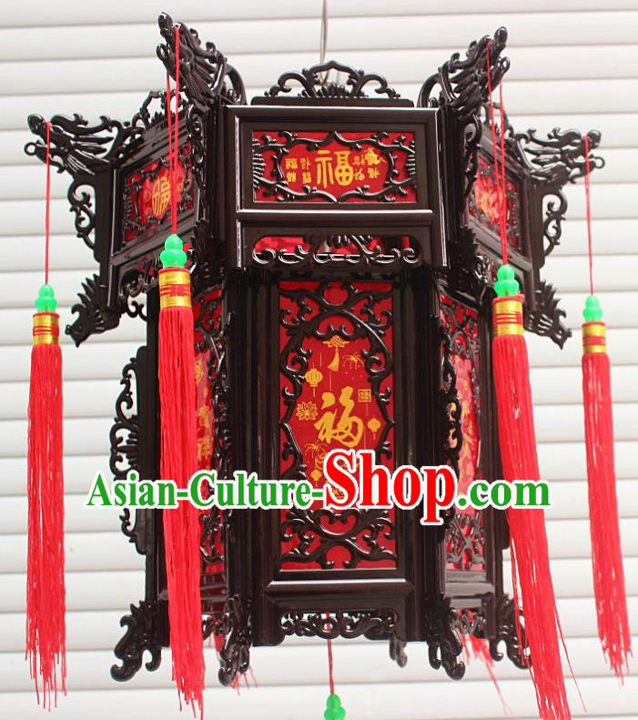Chinese Traditional New Year Black Palace Lantern Asian Handmade Lantern Ancient Lamp