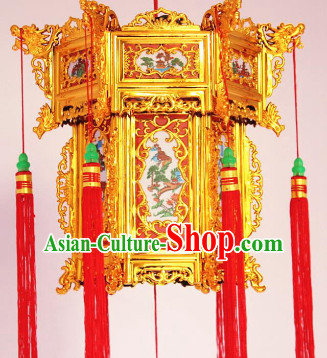 Chinese Traditional Handmade Carving Printing Palace Lantern Asian New Year Red Lantern Ancient Ceiling Lamp
