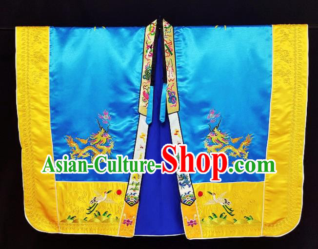 Chinese Ancient Taoist Priest Embroidered Dragons Blue Cassocks Traditional Taoism Vestment Costume