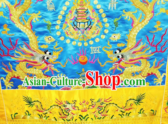 Chinese Ancient Taoist Priest Embroidered Dragons Blue Cassocks Traditional Taoism Vestment Costume