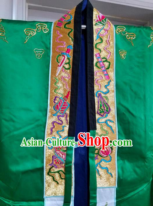 Chinese Ancient Taoist Priest Embroidered Cloud Cranes Green Cassocks Traditional Taoism Vestment Costume