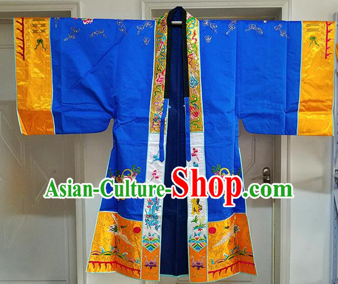 Chinese Ancient Taoist Priest Embroidered Cloud Cranes Royalblue Cassocks Traditional Taoism Vestment Costume