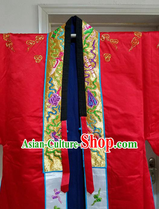 Chinese Ancient Taoist Priest Embroidered Cloud Cranes Red Cassocks Traditional Taoism Vestment Costume