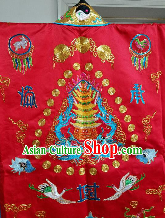 Chinese Ancient Taoist Priest Embroidered Cloud Cranes Red Cassocks Traditional Taoism Vestment Costume