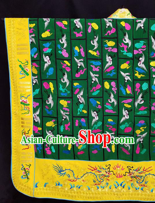 Chinese Ancient Taoist Priest Handmade Embroidered Cloud Cranes Green Cassocks Traditional Taoism Vestment Costume