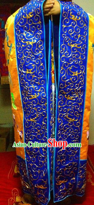 Chinese Ancient Taoist Priest Handmade Embroidered Cloud Cranes Golden Cassocks Traditional Taoism Vestment Costume