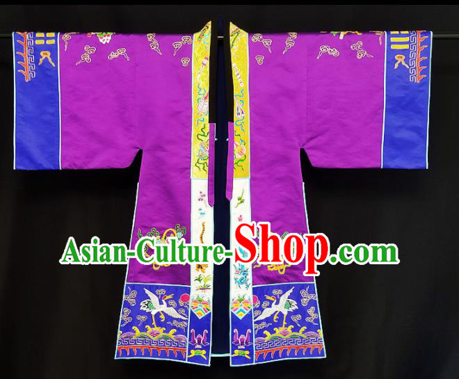 Chinese Ancient Taoist Priest Embroidered Dragons Crane Purple Cassocks Traditional Taoism Vestment Costume