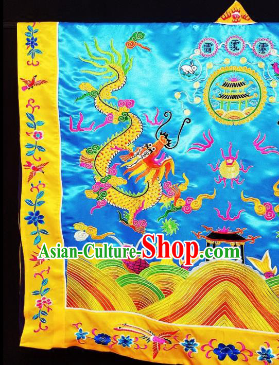 Chinese Ancient Taoist Priest Embroidered Dragons Blue Cassocks Traditional Taoism Vestment Costume